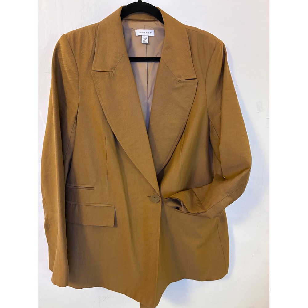 Topshop Womens Ochre Brown Single Button Peak Lapel Twill Blazer Size US 8